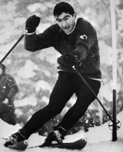 Der Schweizer Dumeng Giovanoli faehrt im Lauberhorn-Slalom 1968 auf den ersten Rang und wird zweiter in der Kombination. 1970 erreichte er den zweiten Rang im Slalom. (KEYSTONE/PHOTOPRESS-ARCHIV/Str)
