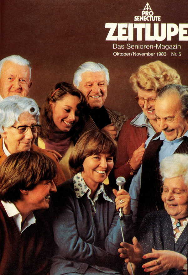 1983: Cover mit Eva Mezger und dem Werbeplakat zur Sendung «Treffpunkt» von SF DRS