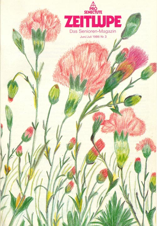 1986: Cover mit Nelkenstrauss, gemalt von der 92-jährigen Martha Beck