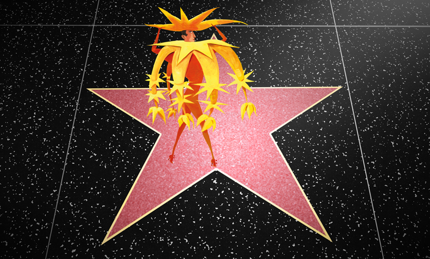 Eine Sternenfigur läuft auf dem Walk of Fame