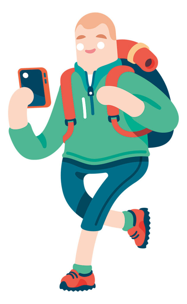 Illustration: Wanderer mit Handy