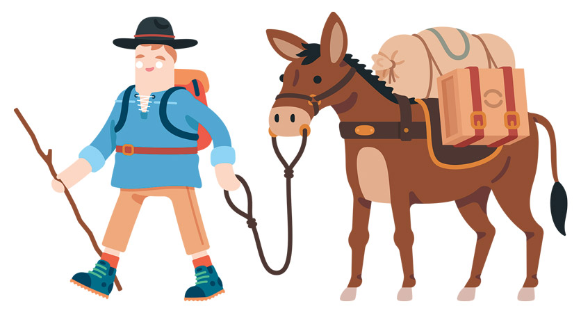 Illustration: Säumer mit Maultier
