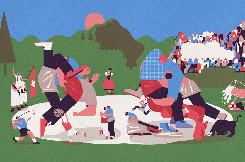 Bunte Illustration von einem Schwingfest