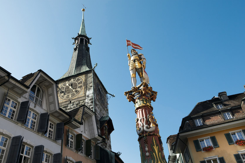 Altstadt von Solothurn mit Ursus-Brunnen
